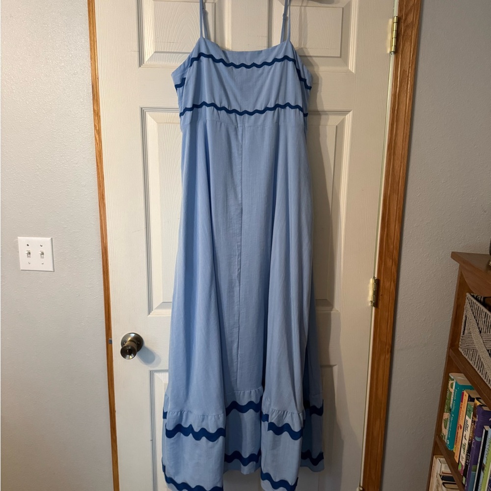 Blue Maxi Dress with Navy Accents